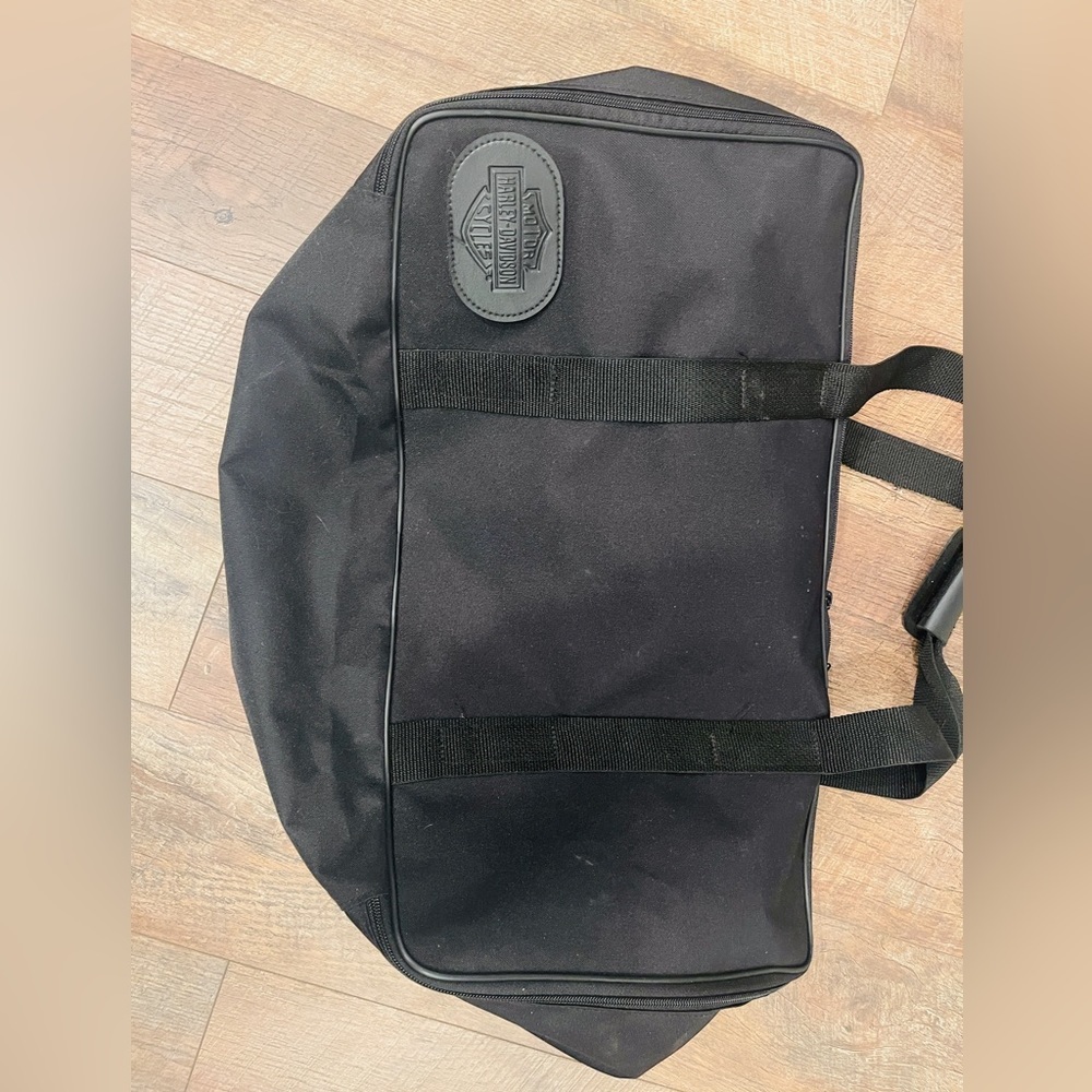Harley Davidson Embossed Black Canvas Travel Duffel Bag 270° Zip 21x12x10 inch